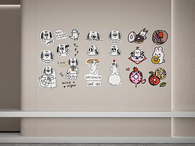 Cute Cartoon Animal And Food Pattern Wall Decor With Sweet Texts For Cozy Room 3d model