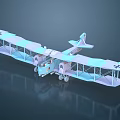 Vintage Biplane Passenger Plane With Light Blue White Camouflage Cross Insignia Dark Background Reflection