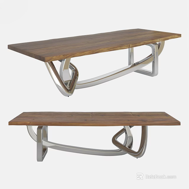 Modern Coffee Table With Wooden Top And Curved Metal Ring Frame 3d model 