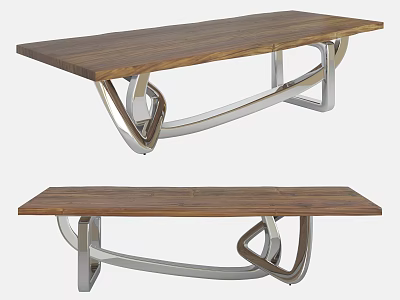 Modern Coffee Table With Wooden Top And Curved Metal Ring Frame 3d model