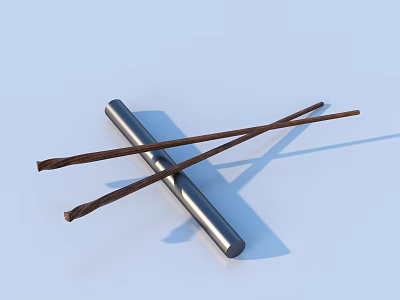 Tableware Set with Crossed Wooden Chopsticks and Metal Cylinder on Light Blue Surface 3d model