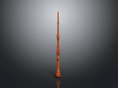 Detailed Carved Wooden Long Staff Weapon With Intricate Decorative Brown Texture 3d model