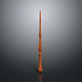 Detailed Carved Wooden Long Staff Weapon With Intricate Decorative Brown Texture