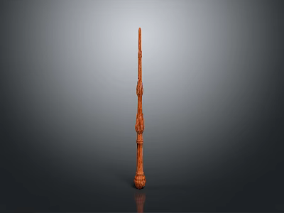 Detailed Carved Wooden Long Staff Weapon With Intricate Decorative Brown Texture 3d model