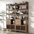 Chinese Wooden Display Shelf with Multi Layers Vases Books Teapots Decorations Drawers Grid Design