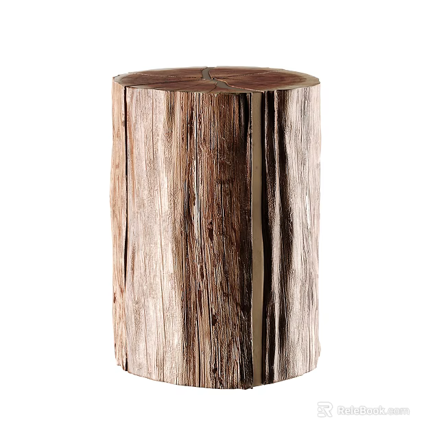 Natural Wooden Side Table With Stump Design And Rustic Texture For Home Decor 3d model 