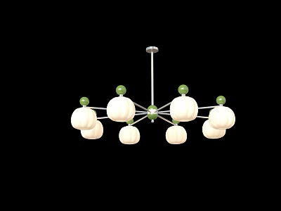 Modern Decorative Chandelier With White Pumpkin Shaped Shades And Green Balls 3d model