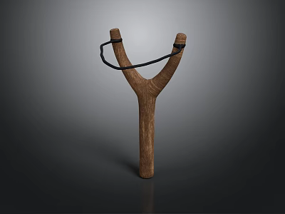 Wooden Y Shaped Slingshot With Black Rubber Band Isolated On Dark Background 3d model