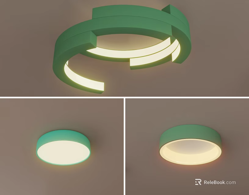 Modern Green Curved Ceiling Light With Circular Design And Illumination 3d model