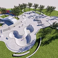 Modern Outdoor Skate Park Design Featuring Bowls Trees Grass And Seating Areas