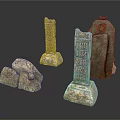 Ancient Stone Carved Steles With Detailed Inscriptions And Weathered Texture