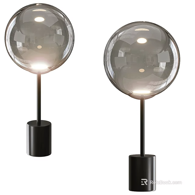 Modern Illuminated Table Lamp With Transparent Spherical Glass Shade Black Base And Stand 3d model 