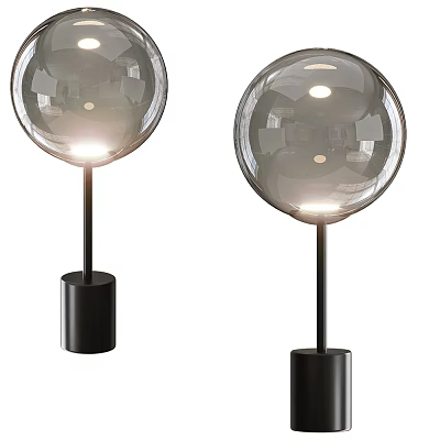 Modern Illuminated Table Lamp With Transparent Spherical Glass Shade Black Base And Stand 3d model