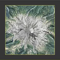 Detailed 3D Topographic Model With Snow Capped Mountain Green Vegetation And Winding River
