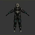 Futuristic Full Body Techwear Costume With Armored Design And Green Accents