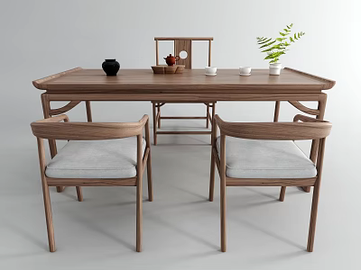 Modern Solid Wood Tea Table and Chair 3d model
