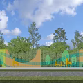 Colorful Wavy Feature Wall With Artistic Patterns And Green Trees Surroundings