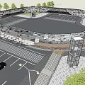 Circular Bridge Over Urban Road Intersection With Greenery And Traffic Lanes