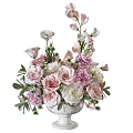 Beautiful Vase With Colorful Pink White And Light Purple Flowers Green Leaves For Home Decoration