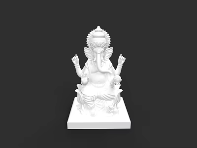 Detailed White Ganesha Sculpture With Multi Armed Design Seated On Base 3d model