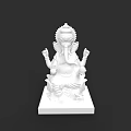 Detailed White Ganesha Sculpture With Multi Armed Design Seated On Base