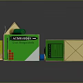 Green And Yellow MAXAM Ammunition Boxes With Various Colored Bullets Scattered Around 3d model