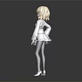 Anime Style Blonde Girl Character In White Dress With Black Belt And High Heels