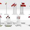 National Flags Flying On Flagpoles In Various Display Arrangements And Designs
