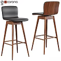 Modern Black Leather Bar Stool With Sleek Wooden Frame And Backrest