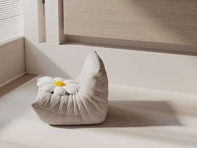 White Accent Leisure Chair With Daisy Shaped Yellow Center Cushion By Window 3d model