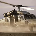 Military Helicopter Taking Off From Dusty Ground With Rotors Spinning
