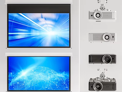 Projection Monitoring System With Large Projection Screen And Multiple Projector Models For Security Surveillance 3d model