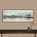 Elegant Console Table With Landscape Wall Art And Decorative Vase On Tabletop 3d model