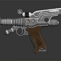 Futuristic Sci Fi Weapon With Metallic Body And Brown Wooden Grip