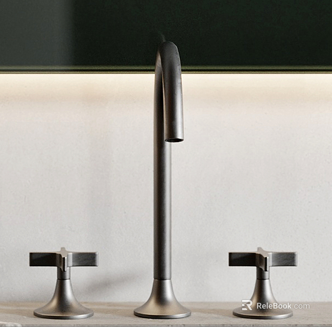 Modern Black Kitchen Faucet With Dual Handles And Minimalist Wall Design 3d model 