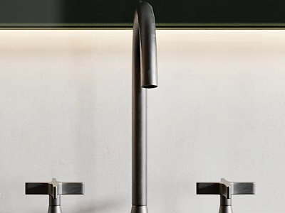 Modern Black Kitchen Faucet With Dual Handles And Minimalist Wall Design 3d model