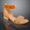 Women's Orange Leather Sandals With Two Buckles And Wooden Heel For Summer