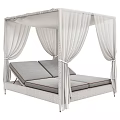 Outdoor Canopy Lounge Chair in Light Wicker with Curtains and Comfortable Cushions