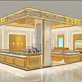 Elegant Jewelry Store Interior With Golden Counters And Bright Display Cases 3d model