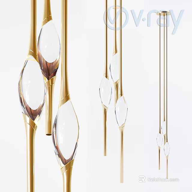 Elegant Modern Chandelier With Golden Frame And Transparent Crystal Pendants 3d model 