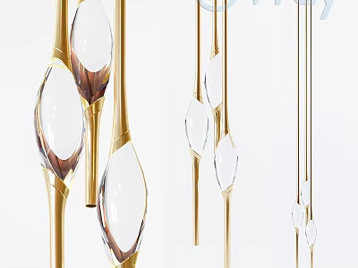 Elegant Modern Chandelier With Golden Frame And Transparent Crystal Pendants 3d model
