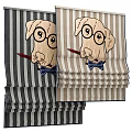 Cute Cartoon Dog Pattern Window Blinds with Striped Design Brown Gray for Home Interior 3d model