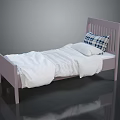 Pink Wooden Bed Frame For Bedroom With White Sheets And Plaid Pillow