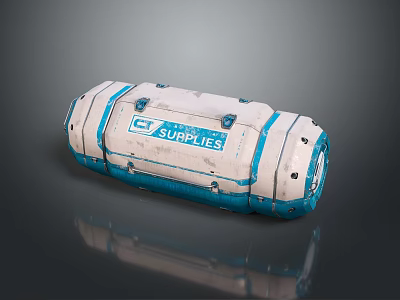 Space Supply Module With Blue Straps White Body For Cosmic Missions 3d model