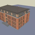Red Brick Multi Storey Office Building With Large Windows And Flat Roof 3d model