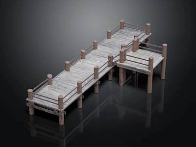 Wooden Dock Structure Design With Railings Support Posts And Plank Floor 3d model