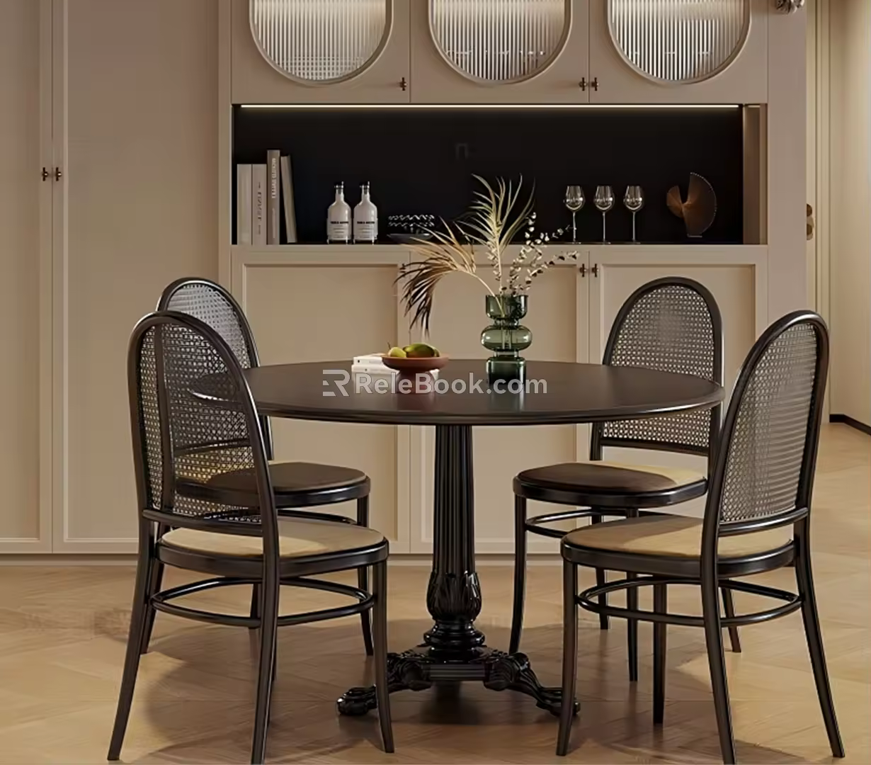 Middle ancient style log dining table and chair combination 3d model