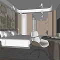 Modern Hotel Guest Room Interior With King Bed Work Desk Armchair And Wooden Decor