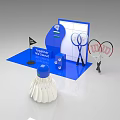 Badminton Court Display Setup With Rackets Shuttlecock And Motivational Signage