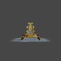Yellow Multi Legged Robotic Machine With Mechanical Arm And Glowing Lights